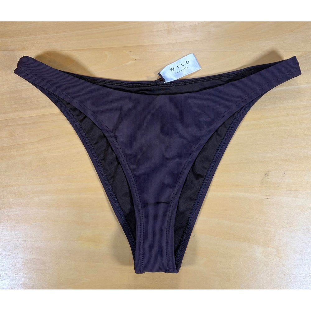 Wilo The Label Brown Ribbed High Leg Bikini Bottoms M Cheeky‎ Swim Minimalist